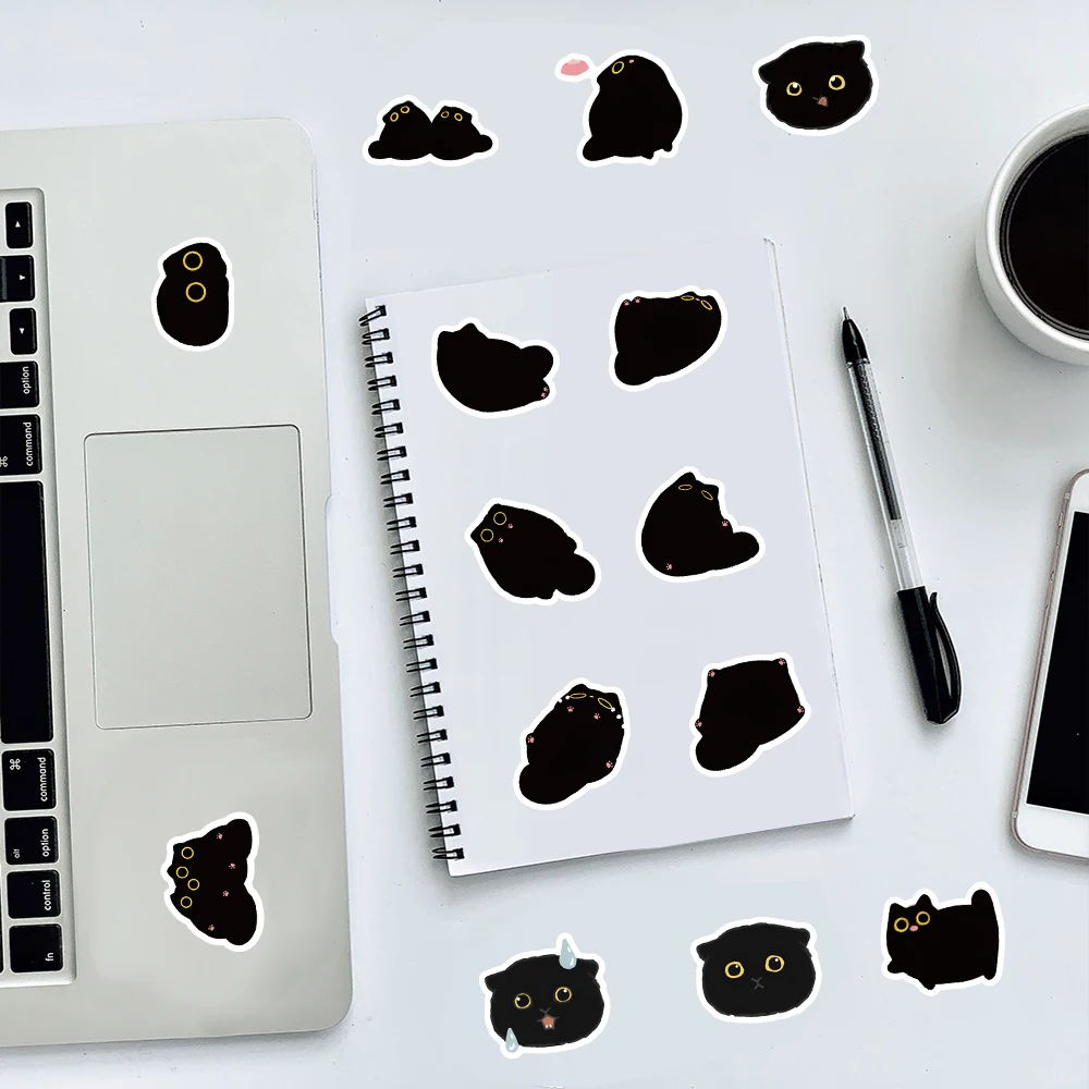 100PCS Cute Black Cat Stickers Kawaii Cartoon Kitten Vinyl Sticker Pack for Laptop Water Bottle Skateboard Journal DIY Decor