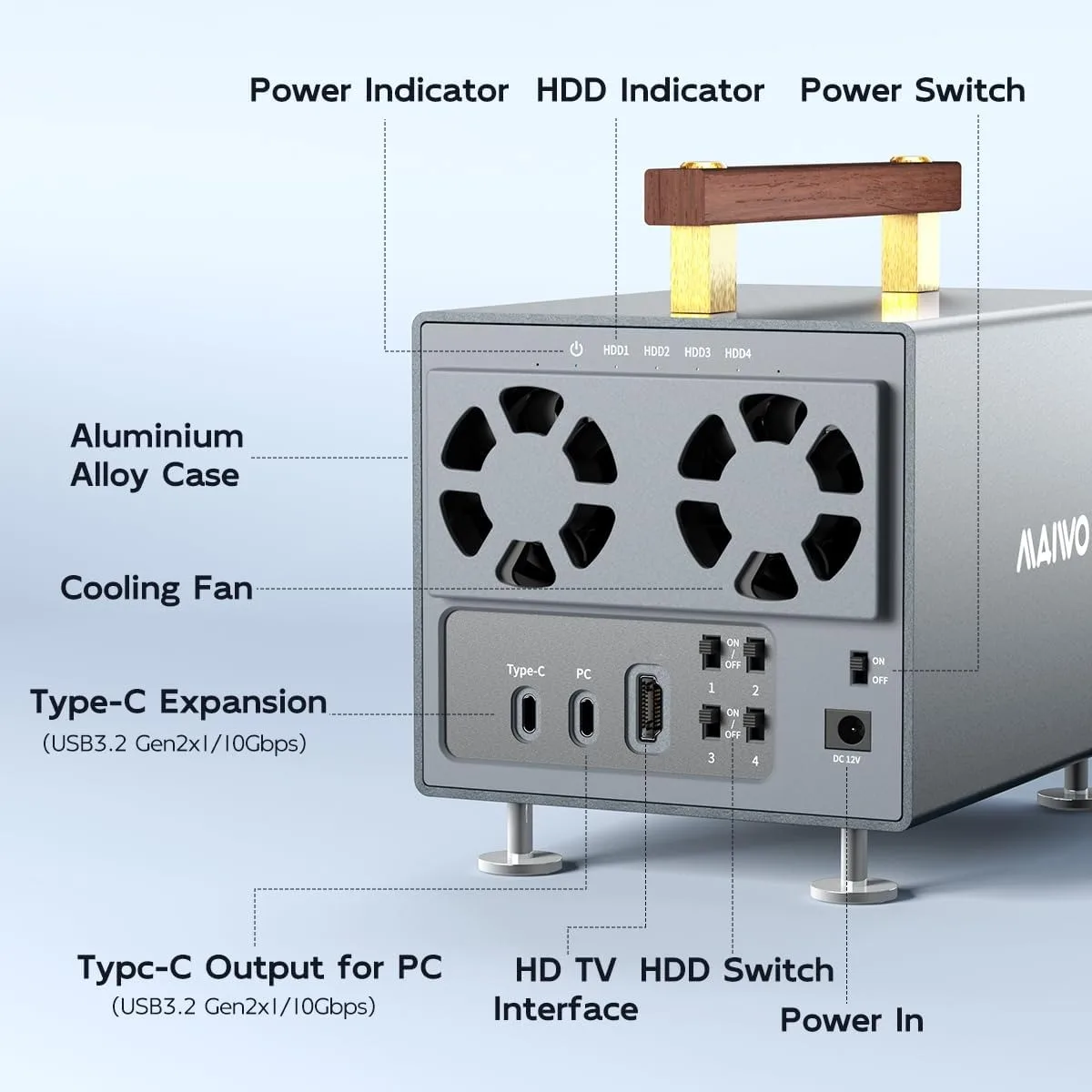 Docking station per disco rigido MAIWO a 4 alloggiamenti SATA a Type-C Docking HDD esterno da 10 Gbps per supporto stazione HDD/SSD da 3,5 pollici HDD da 88 TB