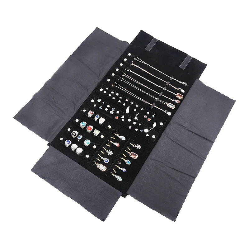 Superior Velvet Jewelry Roll Bag Foldable Chain Pendant Portable Earrings Holder Storage Display Pouch Travel Carrying Organizer