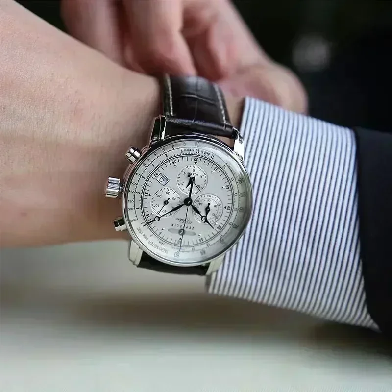 جديد زيبلين التاريخ التلقائي ساعة اليد ثلاثة العين تشغيل ثانية متعددة الوظائف توقيت الأعمال الترفيه كوارتز ساعة رجالي