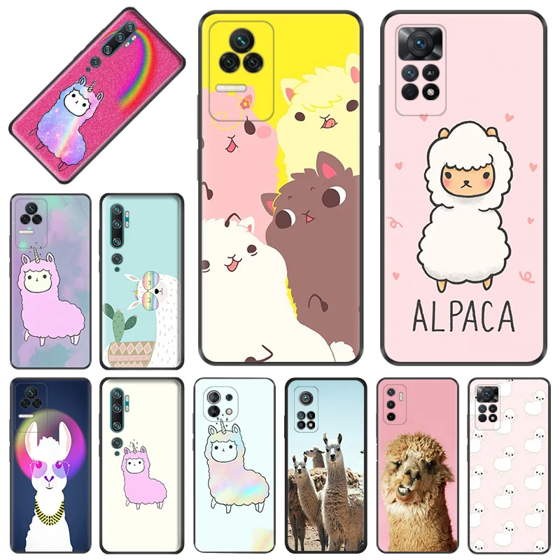 Phone Case for Redmi Note11 Pro 10S 11S 10A 10C Xiaomi 11T 10T Note10 11 Lite Cute Alpaca Llama Sheep Soft Black Anti-Drop Cover