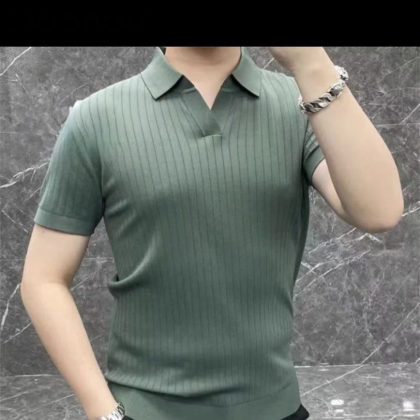 Fashion 2024 Summer Men's Short Sleeve Polo Shirts Fashion Slim Fit Thin Solid Color Lapel Skin-Friendly Breathable T-shirts