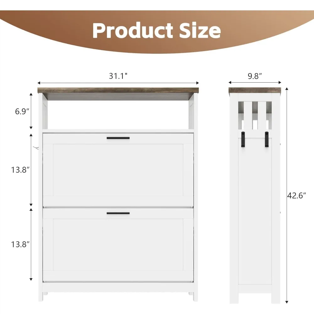 خزانة أحذية قابلة للتعديل مع مساحة تخزين مخفية وأدراج الروطان لتنظيم الأحذية