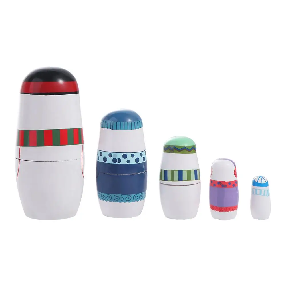 Handicrafts 5Pcs/Set Xmas Matryoshka Wood craft Wooden Stacking Smooth Safe Christmas Nesting Brithday Gifts