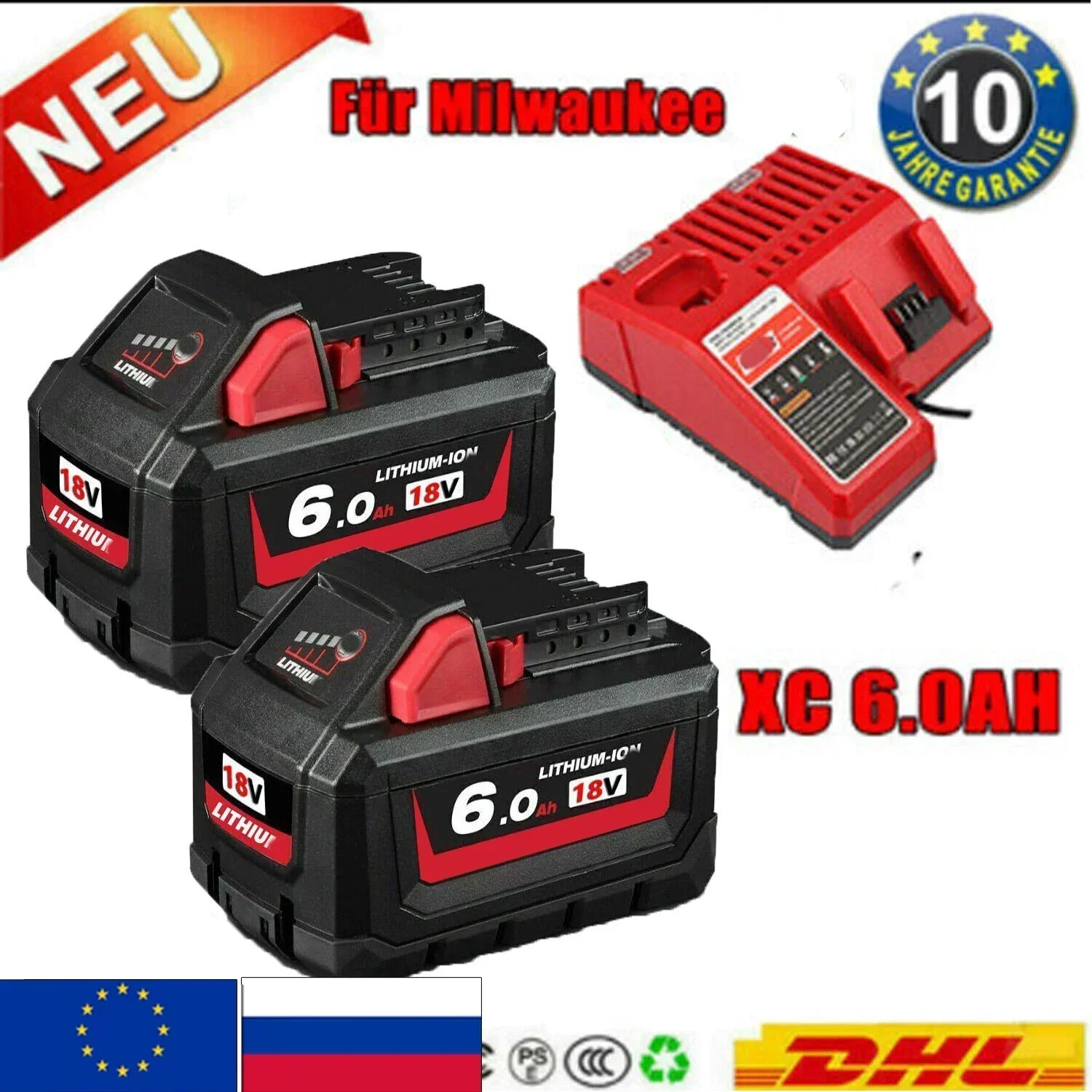 

SU 6AH for Milwaukee Akku 18B6 18V XC Li-ion 48-11-1860 48-11-1852 48-11-1850 48-11-1840 48-11-1820 Batteries Ladegerät