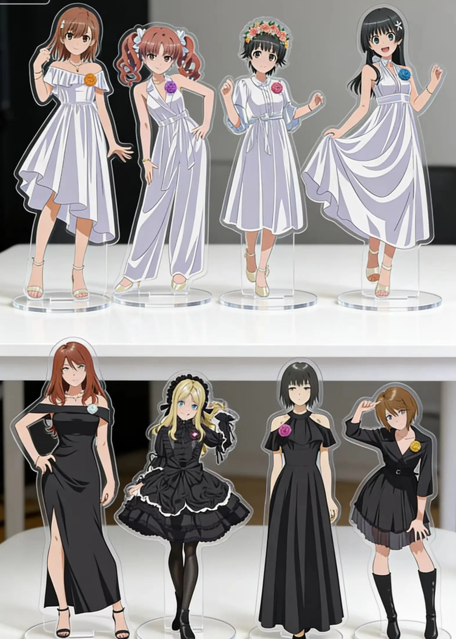 A Certain Scientific Railgun Mikoto Misaka Kuroko Shirai Uiharu Kazari and 'ITEM' Members Acrylic Stand Model Plate Keychains