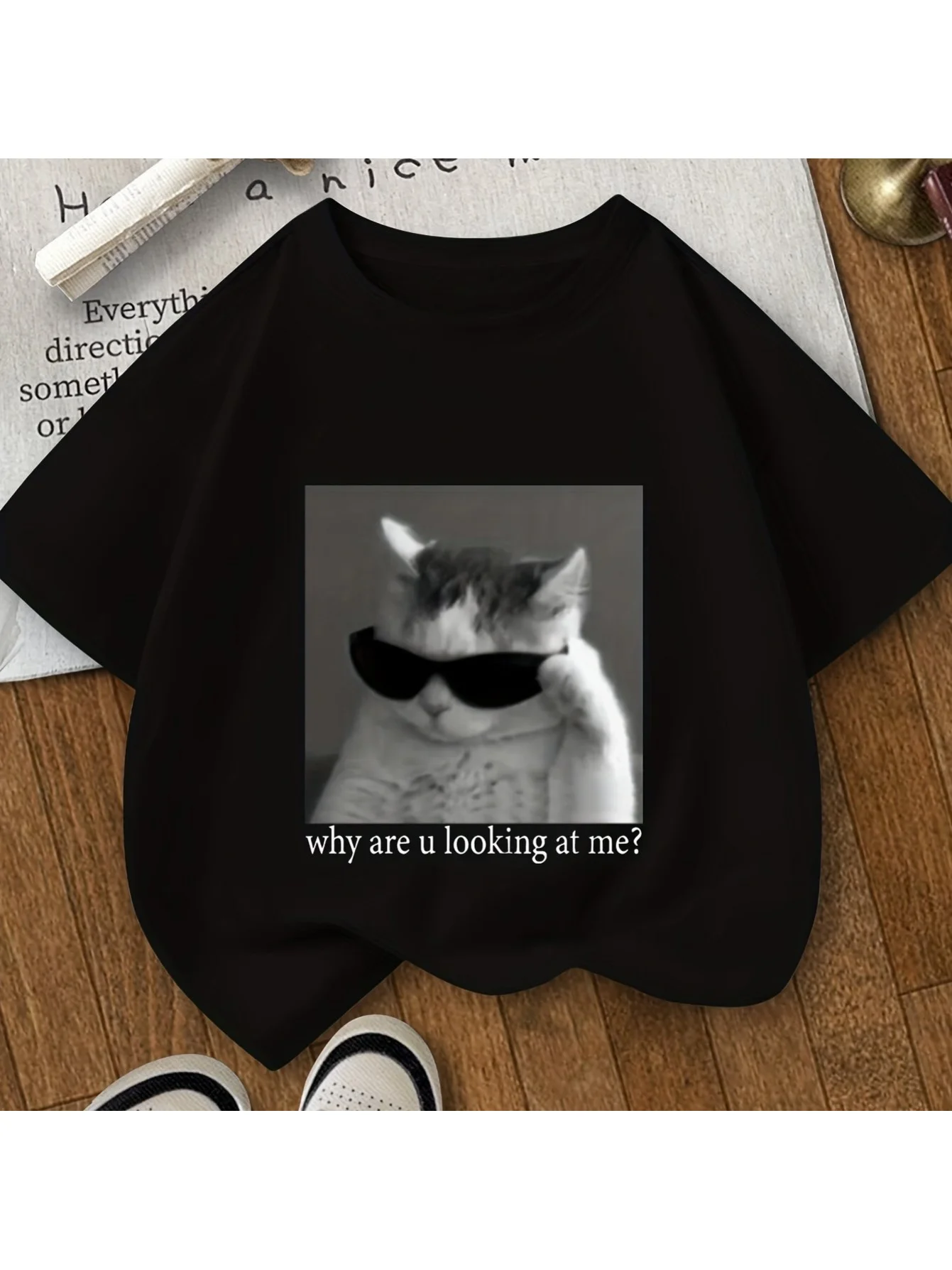 Funny Introvert Cat Graphic Tee Vintage Meme Shirt Casual Streetwear Cute Animal Print Unisex Summer Top Gif