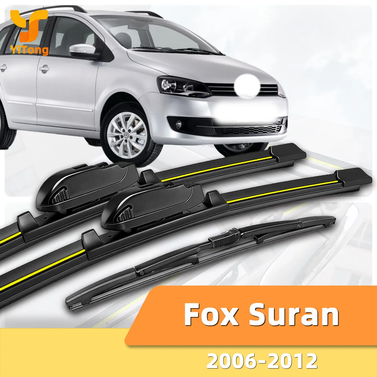 Limpiaparabrisas apto para Volkswagen VW Fox Suran (2006-2012), tira de caucho natural sin hueso, limpiaparabrisas silencioso para coche, piezas de automóvil