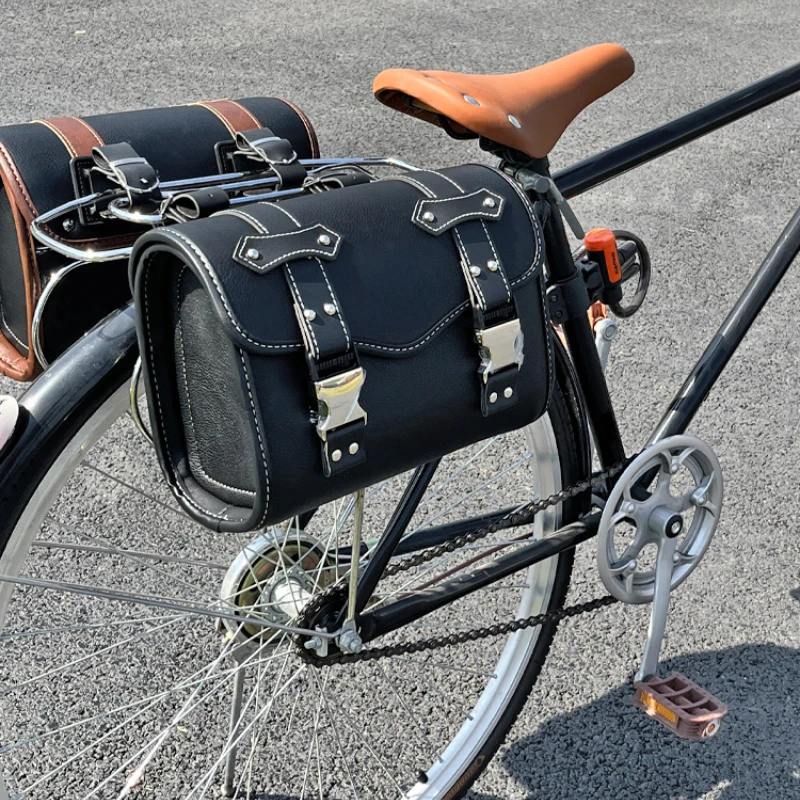 Retro Bicycle Rear Rack Bags Leather Waterproof Saddle Bag Side Bag Bicycle Universal Accessories