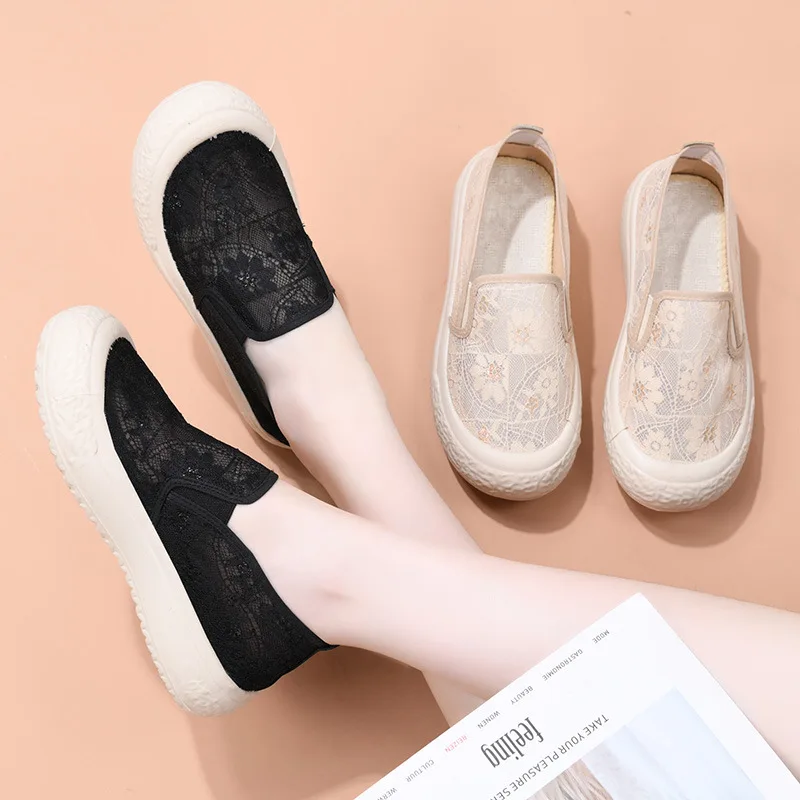 

Women Shoes Summer Breathable Mesh Shoes Canvas Platform Shoe Shallow Mouth Single Shoes Slip on Loafers Women's Casual Footwear