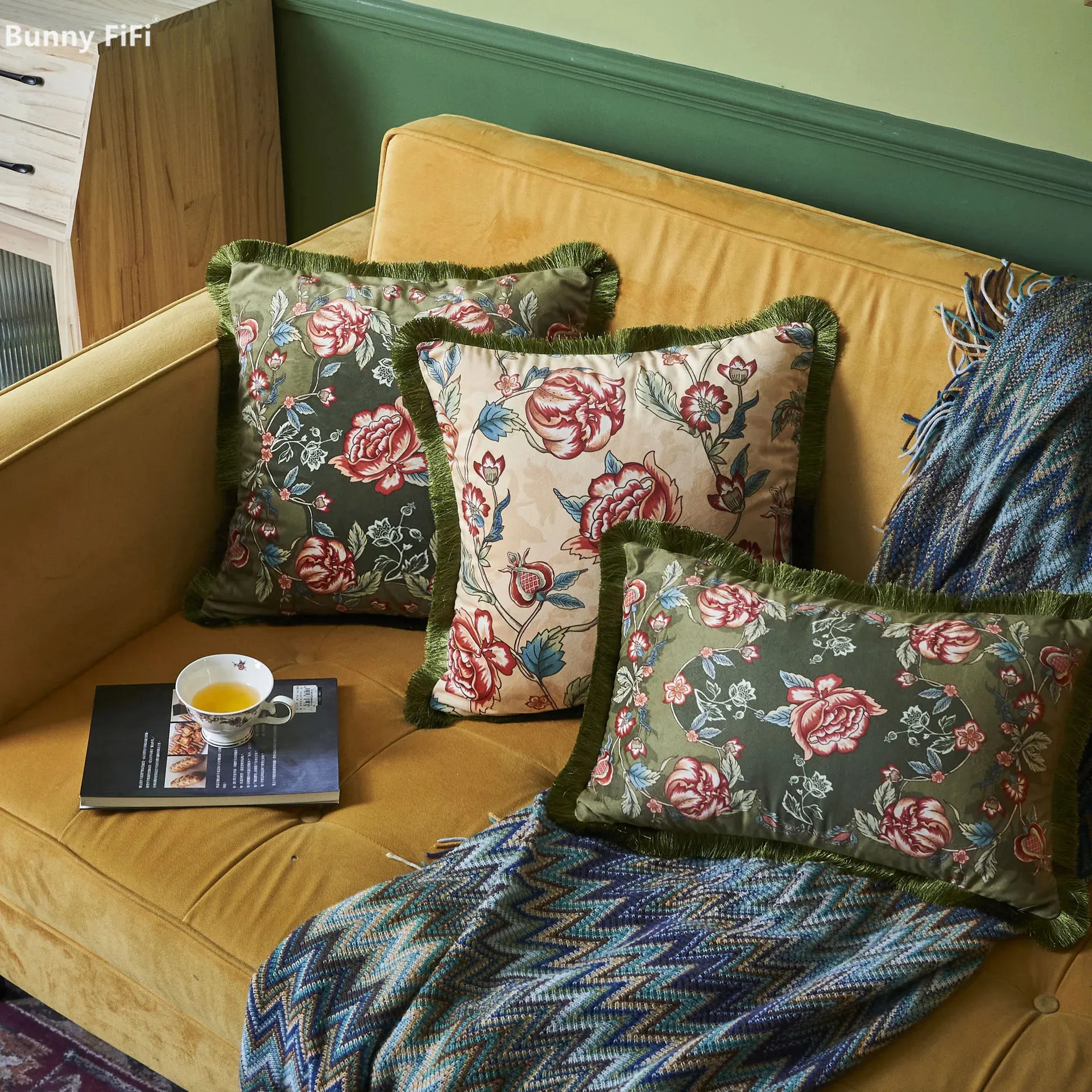 جديد النمط الأمريكي شرابة مطبوعة 45x45 30x50 وسادة غطاء الوسادة زهرة النبات مكتب أريكة السرير