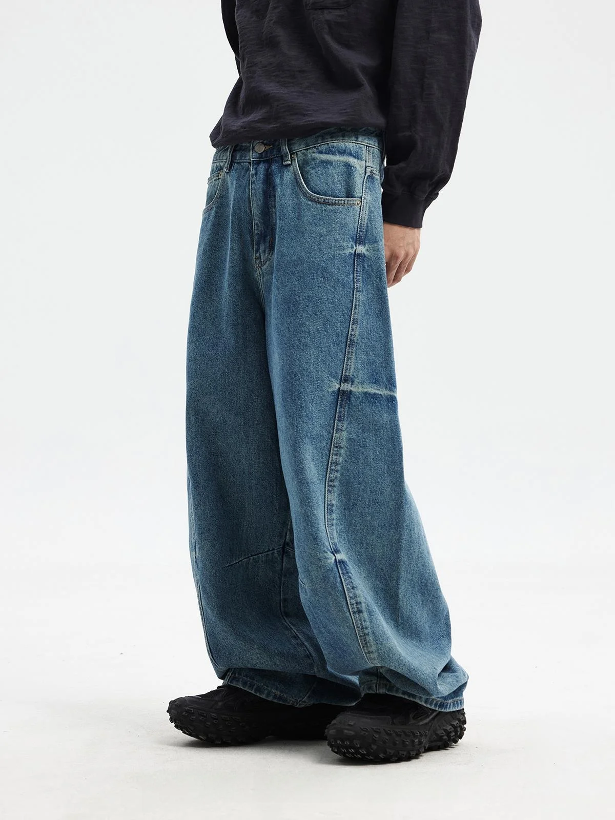 

Мужские широкие джинсы Cleanfit с дизайнерским вырезом, в американском ретро-стиле, свободного прямого кроя, молодежные модные хлопковые брюки из денима