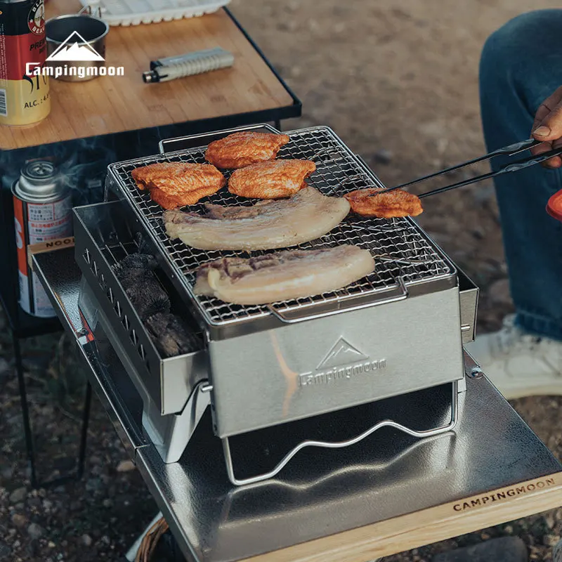 

CAMPINGMOON Уличная походная сетка-гриль MS-1018-W из утолщенной нержавеющей стали 304 для ветрозащитной печи, для жарки рыбы и барбекю