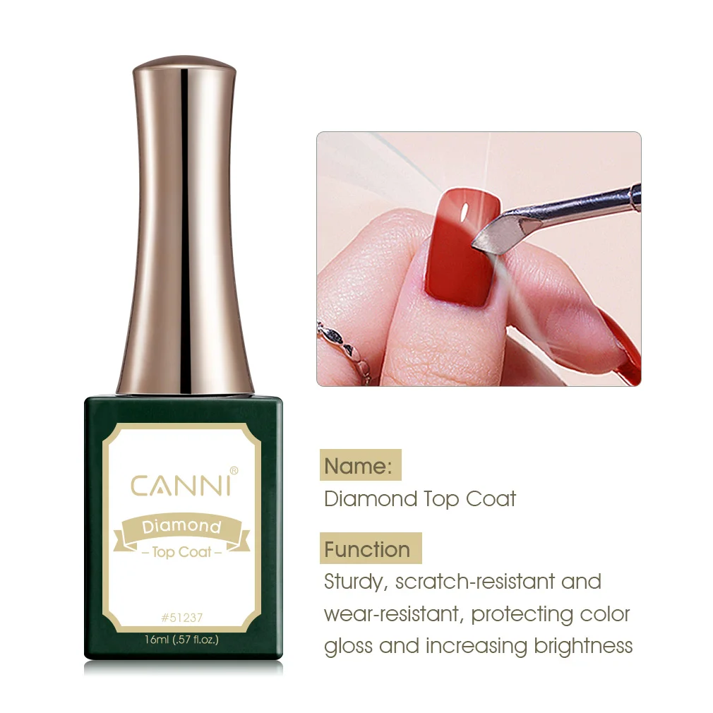 CANNI 16ml Diamond Top Coat TPO FREE HEMA FREE Soak Off UV LED Gel Polish Nail Art High Gloss Shine Protective Top Coat Nail Gel