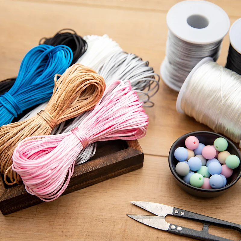 Lassen Sie uns 1pc 1mm 80m Satin Seide Seil Nylons chnur bunte Baby Beißring Zubehör Beiß kette Halskette Rattail Schnur DIY Werkzeug Spielzeug machen – Detail 12