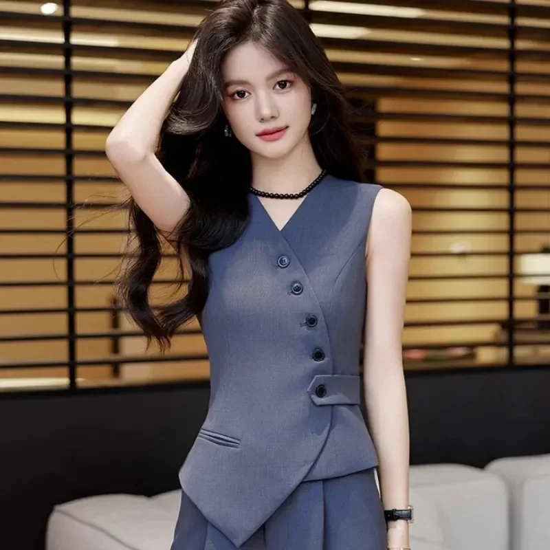 

2025 Spring Summer New Women's High End Casual Vest Waistcoat Female Professional Vest V-neck Sleeveless Short