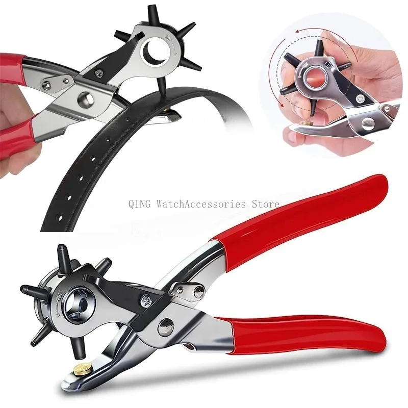 Furador de Couro Profissional para Pulseiras de Relógio, Cintos e Artesanato em Bolsas - Multifuncional com 6 Tamanhos e Rotação