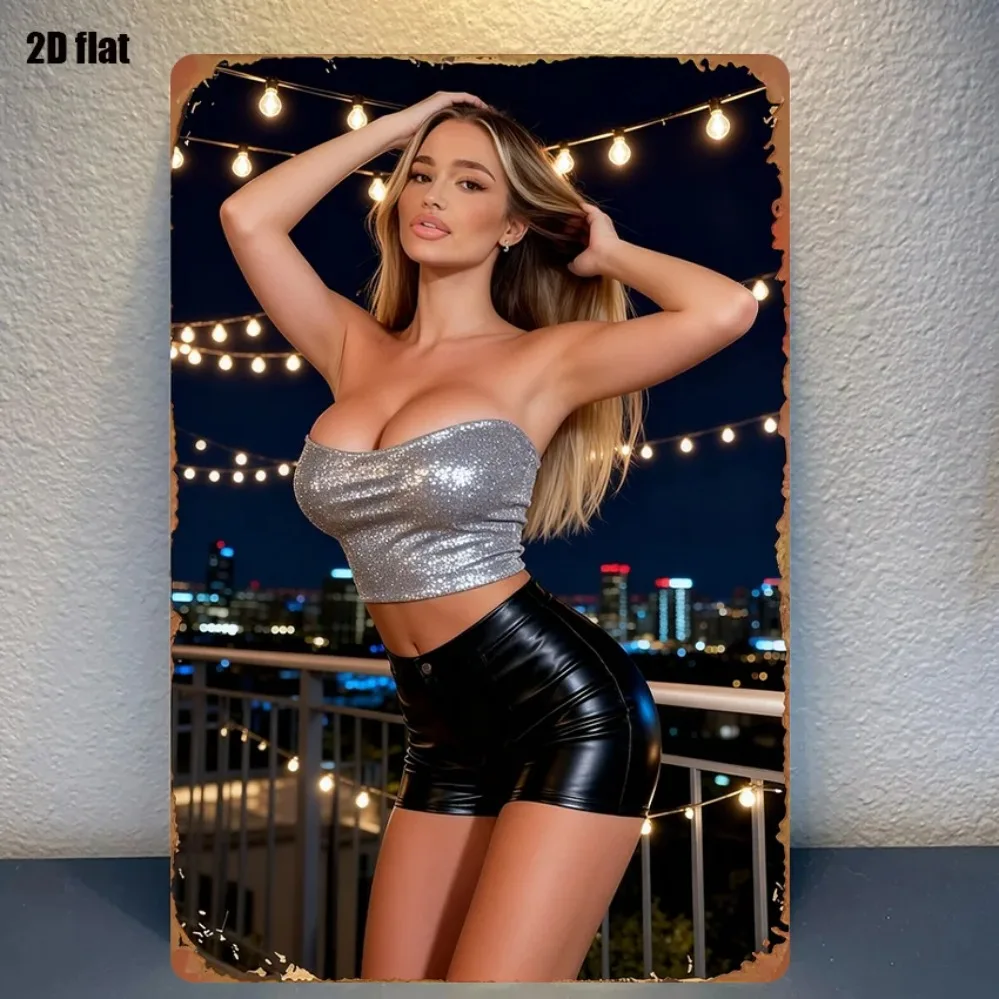 8x12 Inch 1PC 2D Vintage Metal Tin Sign Classic Lady Pattern Retro Wall Art Rustic Waterproof Hanging Decor for Home Indoor Spac