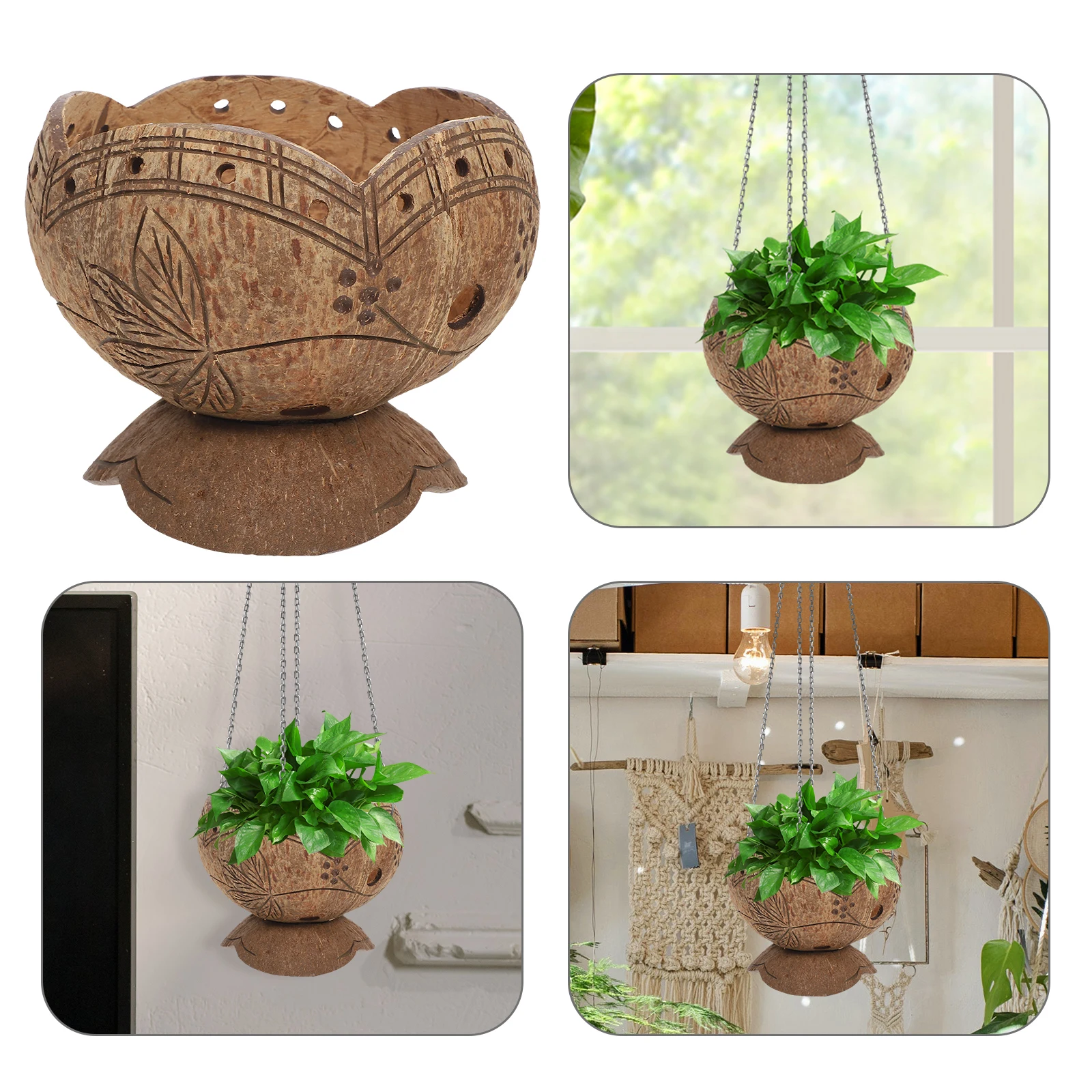 

Coconut Shell Hanging Basket Flower Pot Plant Pots Indoor Garden Planter Baskets