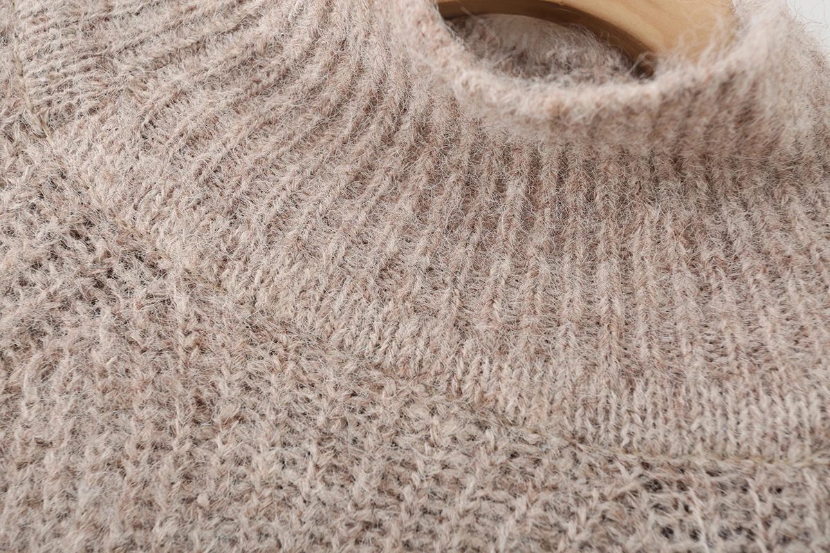 Kondala casual chique cáqui malha suéteres feminino meia gola alta manga longa blusas de grandes dimensões moda 2026 primavera macio menina topos