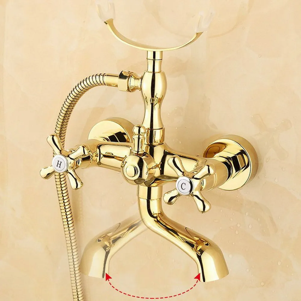 Imagem -05 - Ouro Latão Banheira Torneiras Estilo Telefone Banheira Torneiras Misturadoras Dupla Alça Banheiro Torneira do Chuveiro com Handshower Ztf123 Cor do