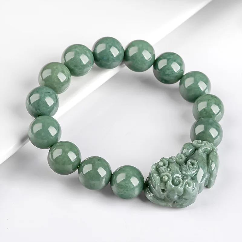 

Natural Myanmar Jadeite Pixiu Bracelet Charm Carved Gemstone Jewelry Vintage Bangle Amulet Real Jade Luxury Gifts for Women