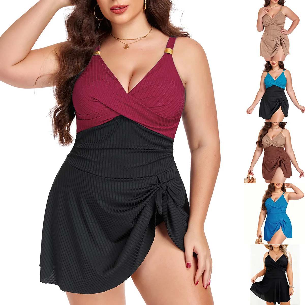 plus Size Bikini Cover up Slimming One-Piece Swimsuit 2026 Women's Beach Style Swimwear Dress