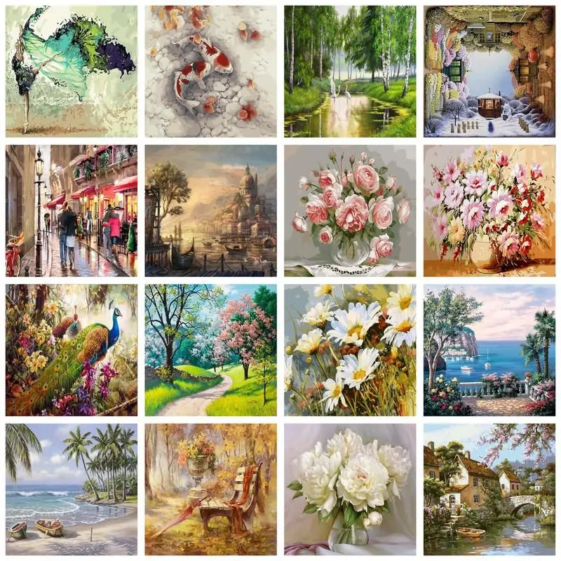 

CHENISTORY Oil Painting Sea Scenery Drawing On Canvas HandPainted Art Gift DIY Picture By Number Flower Kits Home Decoration