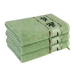 3pcs Bamboo Fiber Towels Set 34x74cm 70x140cm Embroidered Bath Towels Wholesale Bathroom Towel Cover Sport Gift Towels Green