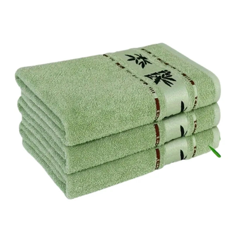 3pcs Bamboo Fiber Towels Set 34x74cm 70x140cm Embroidered Bath Towels Wholesale Bathroom Towel Cover Sport Gift Towels Green