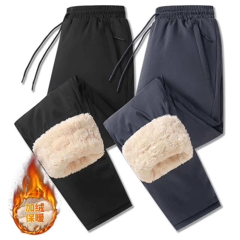 High quality men's business straightleg pants winter casual Solid Color fleece-lined trousers men autumn thick business trousers