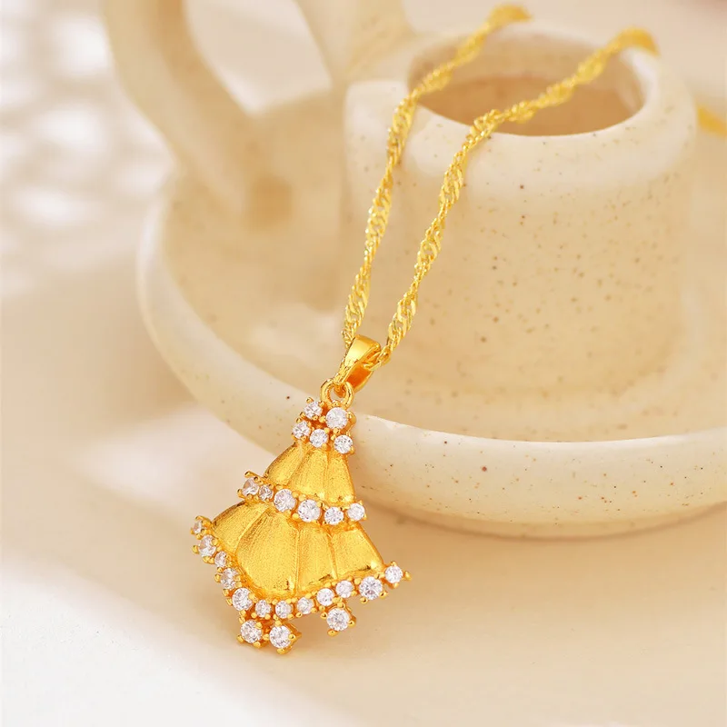 

Luxury 24K 9999 Pure Gold real gold Brushed Christmas Tree Pendant Necklace Women's Clavicle Chain