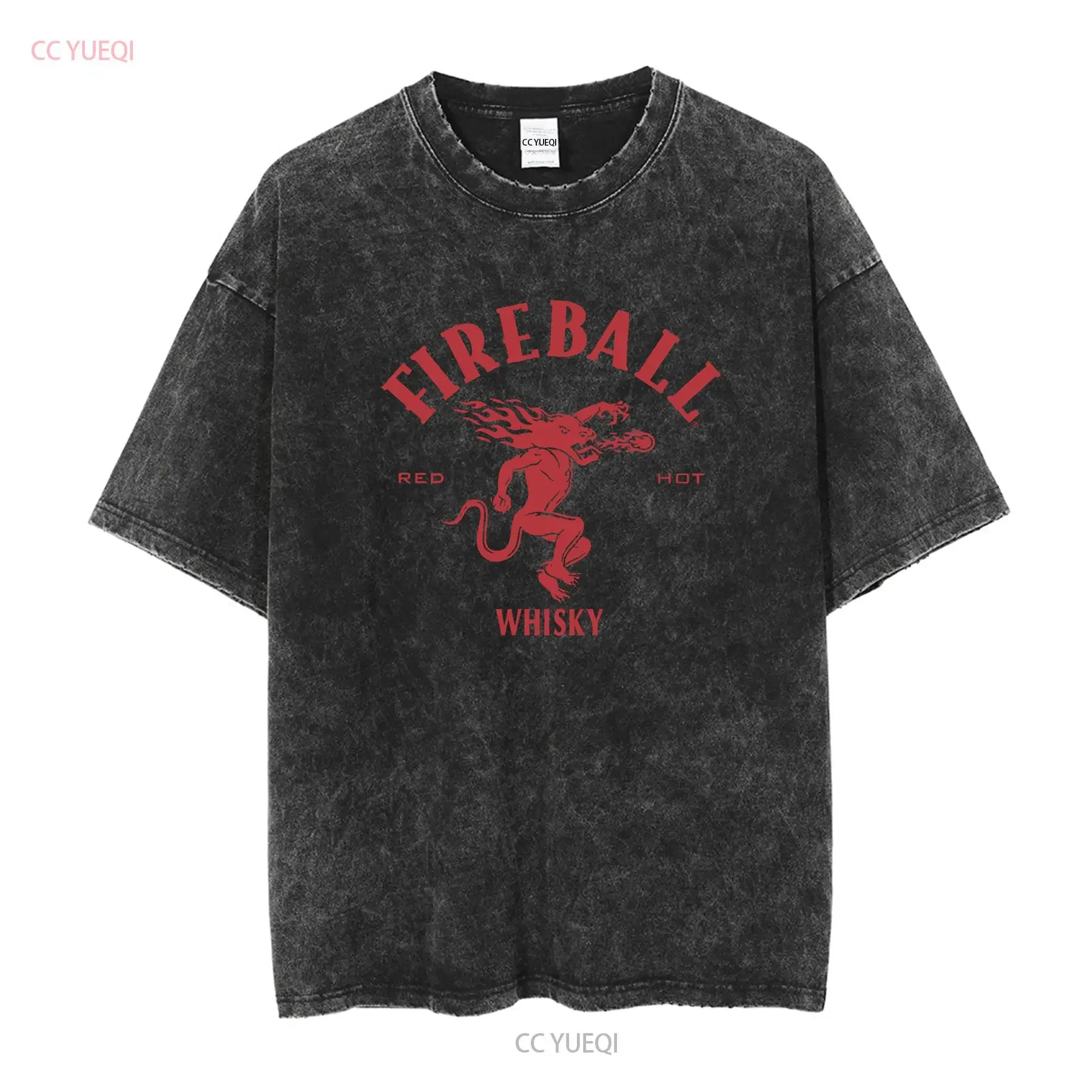 Fireball Whisky Alcohol T Shirt Mens Medium Crew Neck Black long or short sleeves vintage Washed Casual fashion streetwear