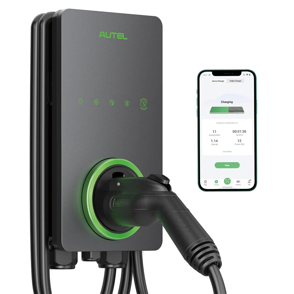 Autel-estación de carga rápida ev, cargador de vehículo eléctrico de Nivel 2 IP65, 50A, WiFi, Bluetooth, DLB ev