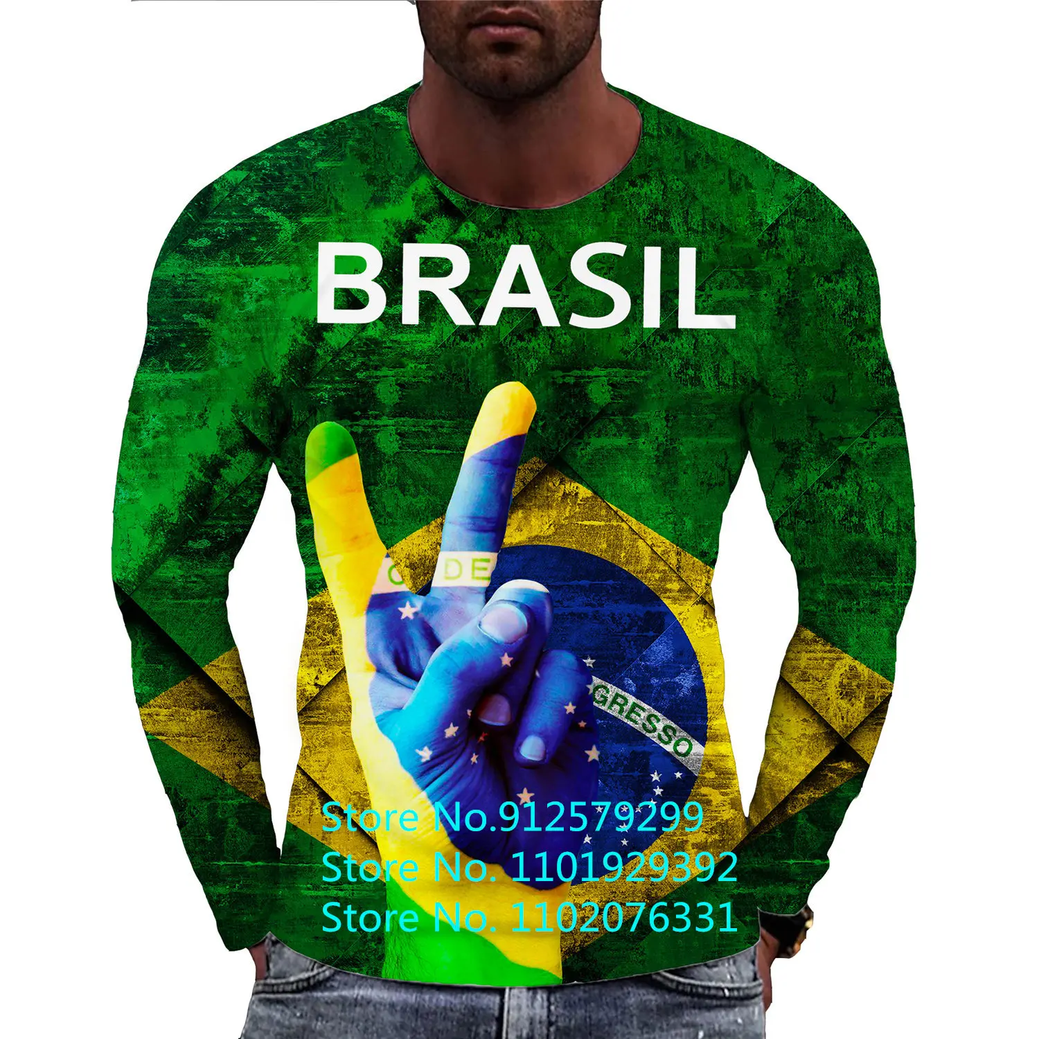 2022 Autumn New Mens Vintage Brazil Flag Long Sleeve T Shirts Fashion Harajuku Ethnic Printed Brasil Tee Shirts