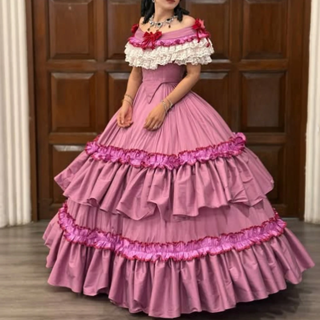 

Historical Victorian Civil War Princess Pink Evening dress Women Elegant Vintage Gothic Steampunk Ball Gown Costume