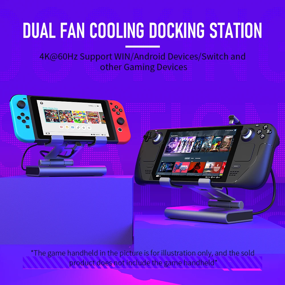 Docking Station Steam Deck Dock, Dual Cooling Fan Adjustable Stand 6-in-1 Hub Steam Deck Accessories with HDMI 2.0 4K@60Hz TV