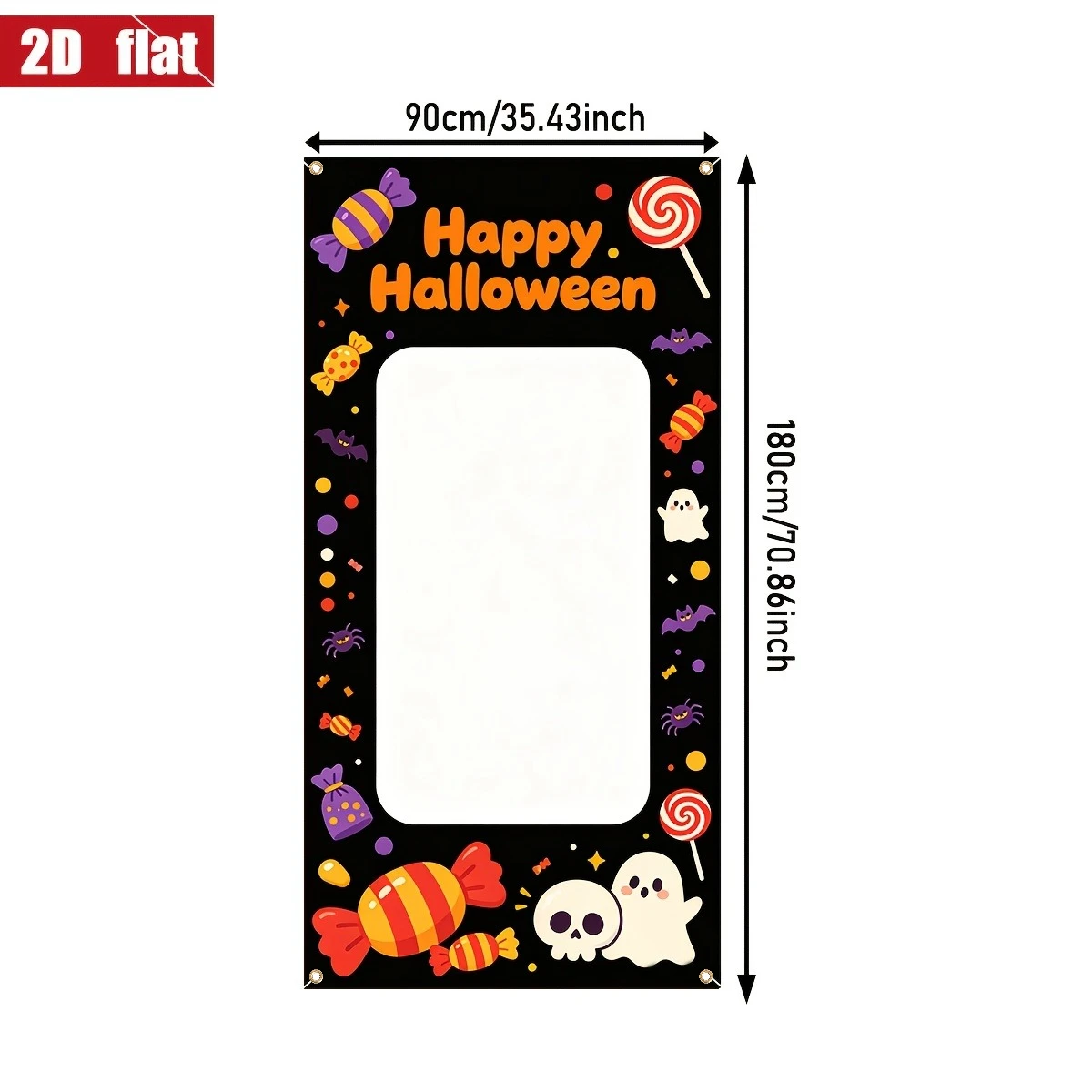 2D Flat 1pc Halloween Candy Skull Rounded‑Corner Cut‑Out Photo Frame Backdrop Banner, Thickened Selfie Photo Booth Prop