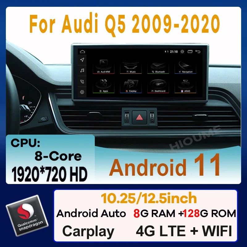 

Snapdragon 8+128G Car Multimedia Player GPS Navigation Radio For Audi Q5 Q5L 2009 - 2020 12.5" Android 11 CarPlay Video Stereo