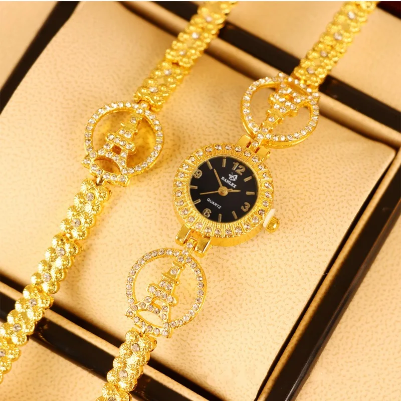 

2 шт./компл. модные женские часы-браслет, роскошные кварцевые наручные часы из сплава с бриллиантами для женщин, элегантное платье, женские часы в подарок