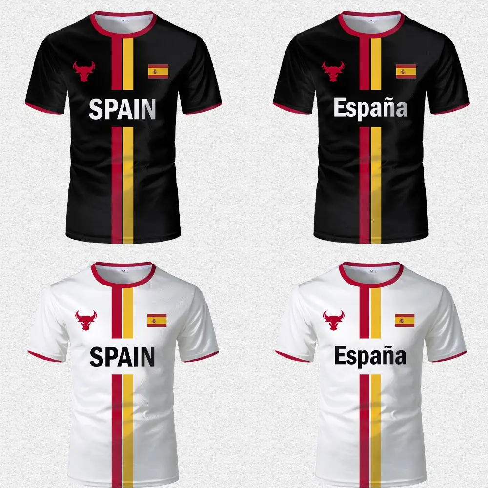

Hot Selling Spanish Flag Printed Football Jersey Outdoor Training Breathable Quick-drying T-shirt Men's Sports Round Neck Top