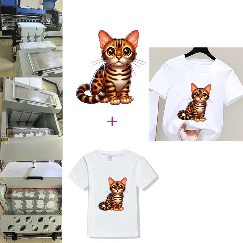 Cute Bengal cat Iron On Patches DTF transfers ready to press Children's clothing Heat Transfer On Clothes patches for clothing