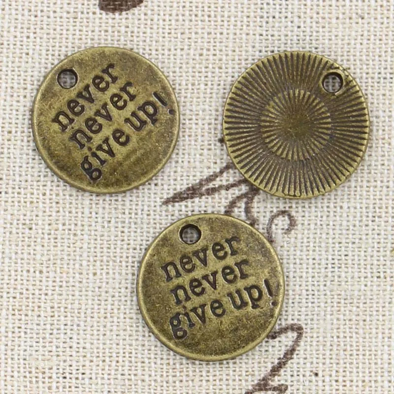 10pcs Charms Plates Never Never Give Up 20x20mm Antique  Pendant fit,Vintage TibetanBronze,DIY For Bracelet Necklace