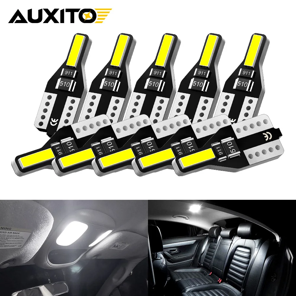 AUXITO 10 sztuk 12V lampa LED T10 W5W żarówki LED oświetlenie wnętrza samochodu dla Tesla Model 3 Y Skoda Fabia Mercedes glk x204 w246 Kia Forte