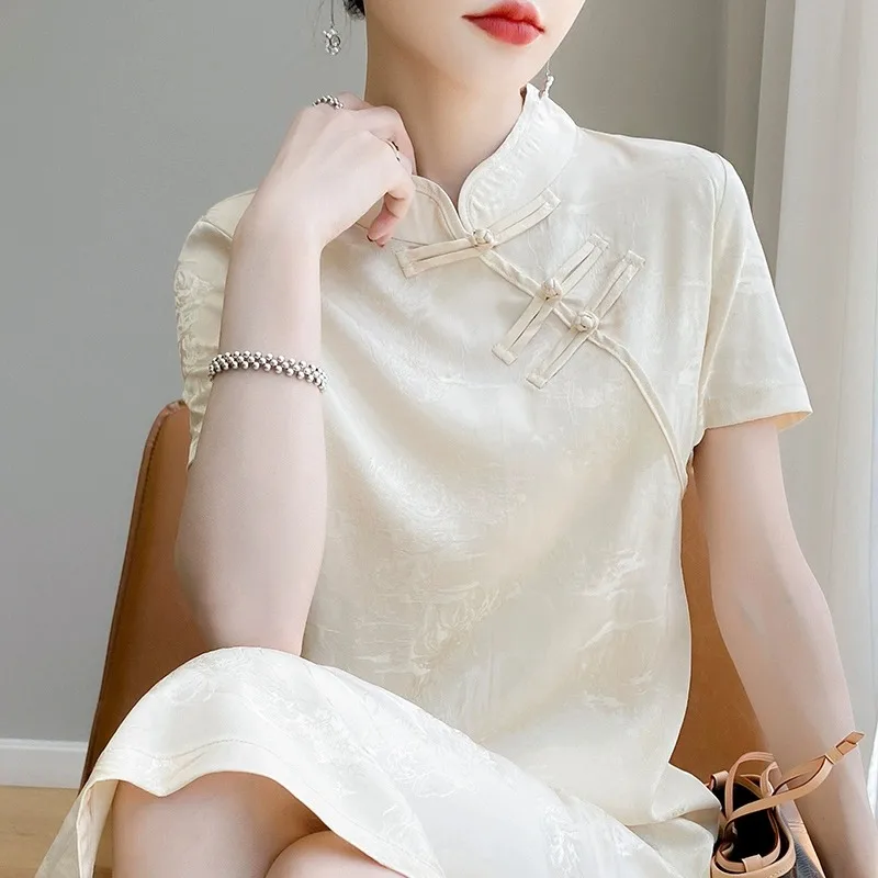 Damska satyna octanowa lub długa, luźna, wyszczuplająca sukienka w stylu koreańskim, z nadrukiem, idealna do pracy, letnia, modna, o kroju A-line.