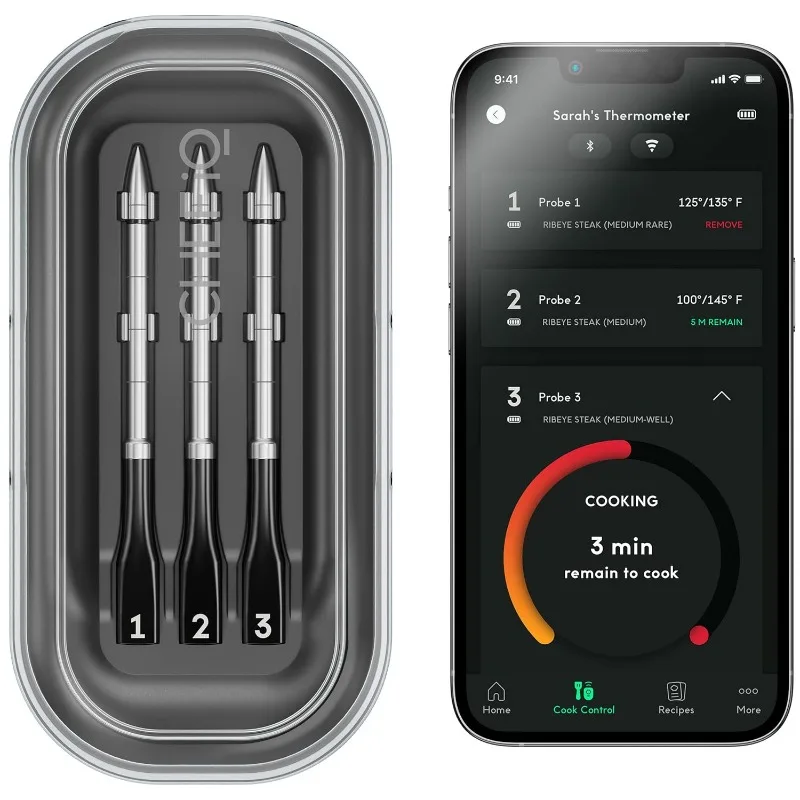 CHEF iQ Sense Smart Wireless Meat Thermometer with 3 Ultra-Thin Probes, Unlimited Range Bluetooth Meat Thermometer, Digital Food