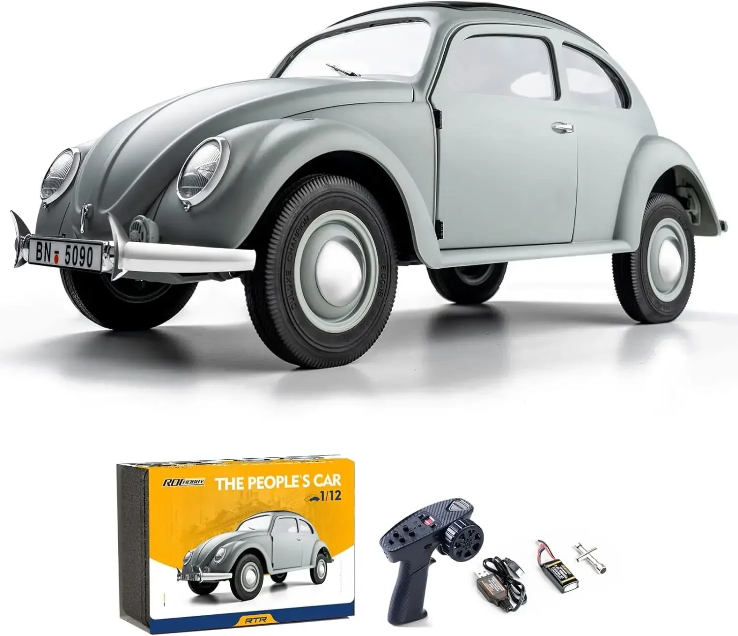 

Rochobby 1/12 Scale 4WD Remote Control Car RTR, 2-Speed Transmission KOMMANDEURWAGEN with Battery and 2.4Ghz Radio Grey