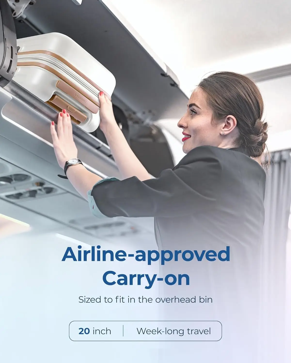 Expandable Hardside Spinner Luggage, TSA Lock, Airline Approved Lightweight Carry-On Suitcase 20 Inch Beige