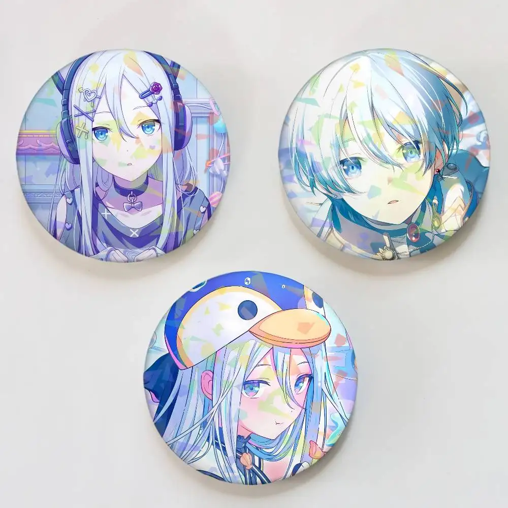 Yoisaki Kanade Game Project Sekai Round Badge Lapel Pins for Backpacks Briefcase Laser Brooch Clothes Gifts