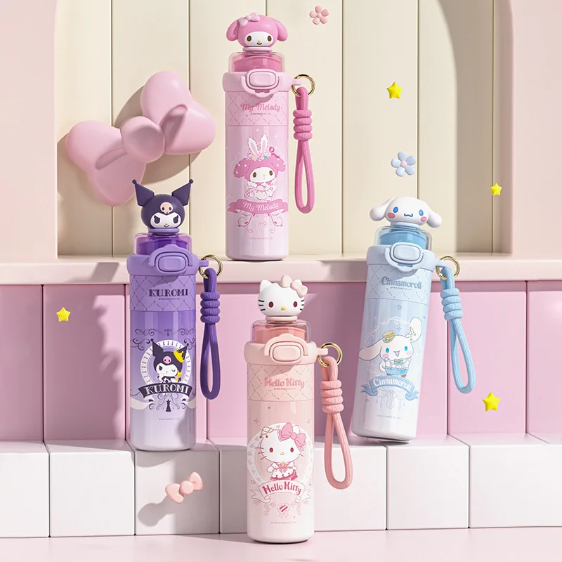 X&W 510mL Sanrio Series Thermos Cup 316/304+PP Insulated Straw Cup with Doll Head Kuromi WaterBottles Exquisite Lovely Cup Gift